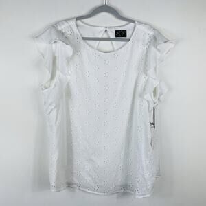 Milk & Honey Plus Size 3X Eyelet Embroidered Flutter Sleeve Blouse Top White